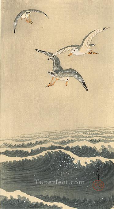 seagulls over the waves Ohara Koson birds Oil Paintings